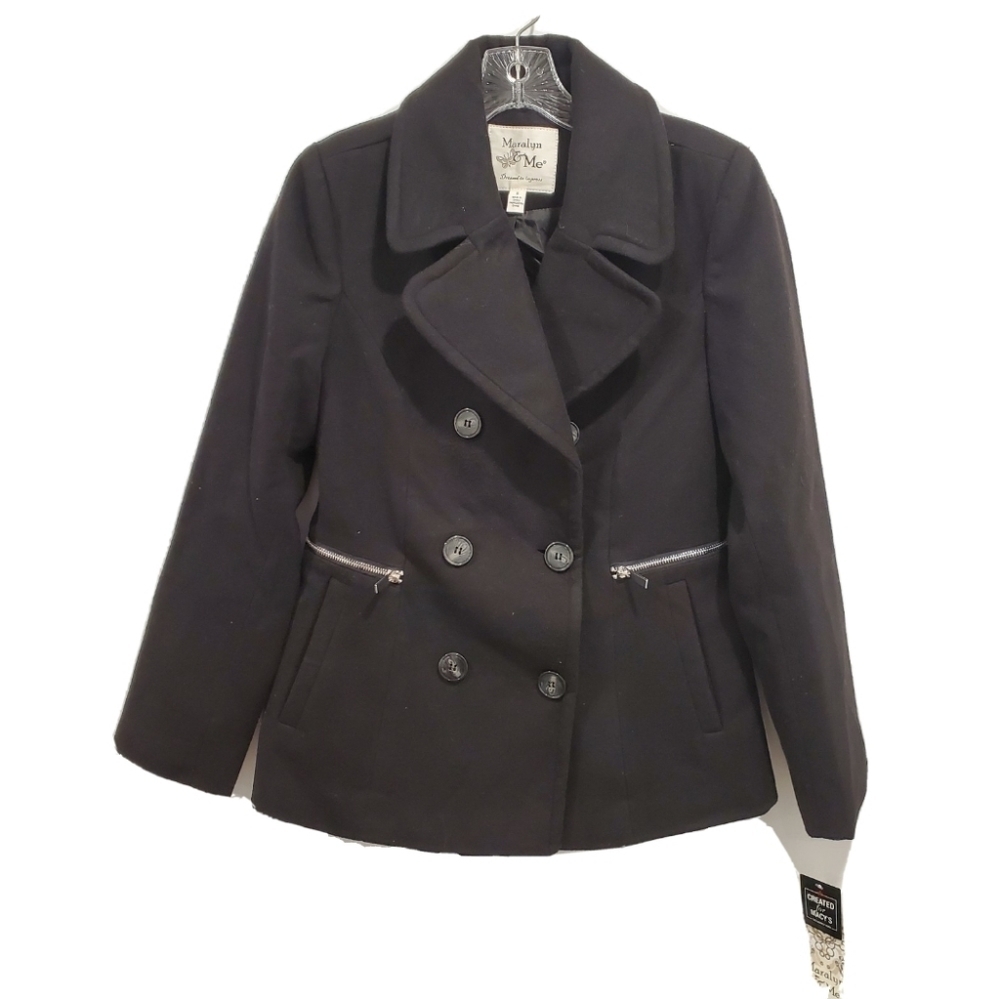 NEW Maralyn & MeJuniors' Black Pea Coat - Picture 2 of 5